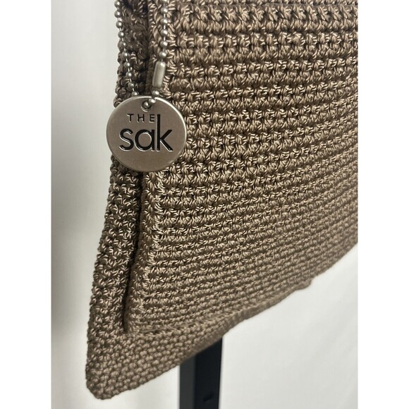 The Sak Bag Crossbody Crochet Purse Zip Close Pocket Logo Charm Brown Boho Hippy - Picture 3 of 8